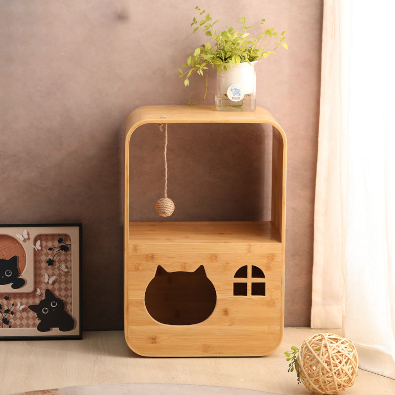 Lit pour chat rectangulaire minimaliste moderne en bambou, multifonctionnel, avec 1 ouverture, pour salon 