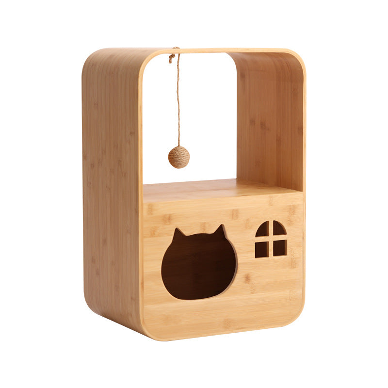 Lit pour chat rectangulaire minimaliste moderne en bambou, multifonctionnel, avec 1 ouverture, pour salon 