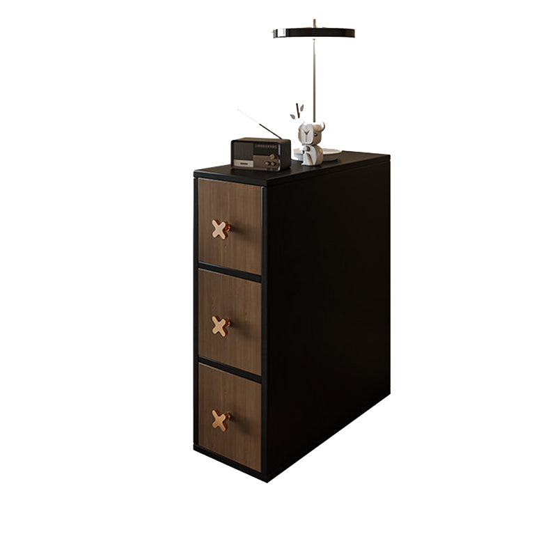 Gabinete de almacenamiento lateral contemporáneo retro estrecho rectangular de madera de pino maciza con cuero de microfibra de 3 cajones para sala de estar 
