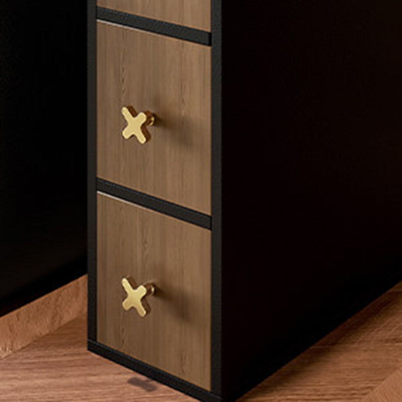 Gabinete de almacenamiento lateral contemporáneo retro estrecho rectangular de madera de pino maciza con cuero de microfibra de 3 cajones para sala de estar 