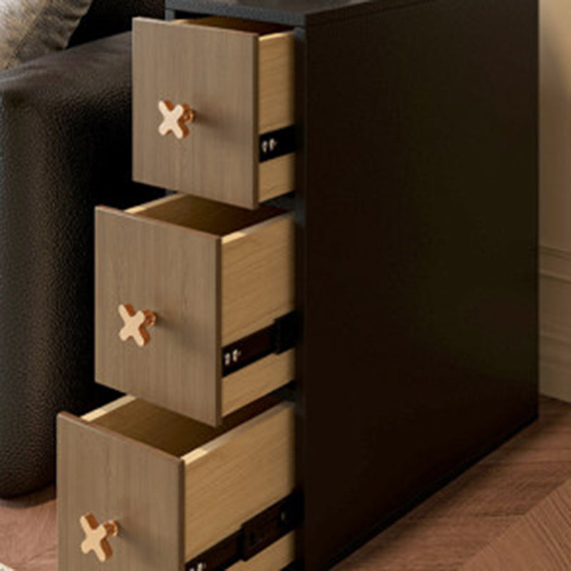 Gabinete de almacenamiento lateral contemporáneo retro estrecho rectangular de madera de pino maciza con cuero de microfibra de 3 cajones para sala de estar 