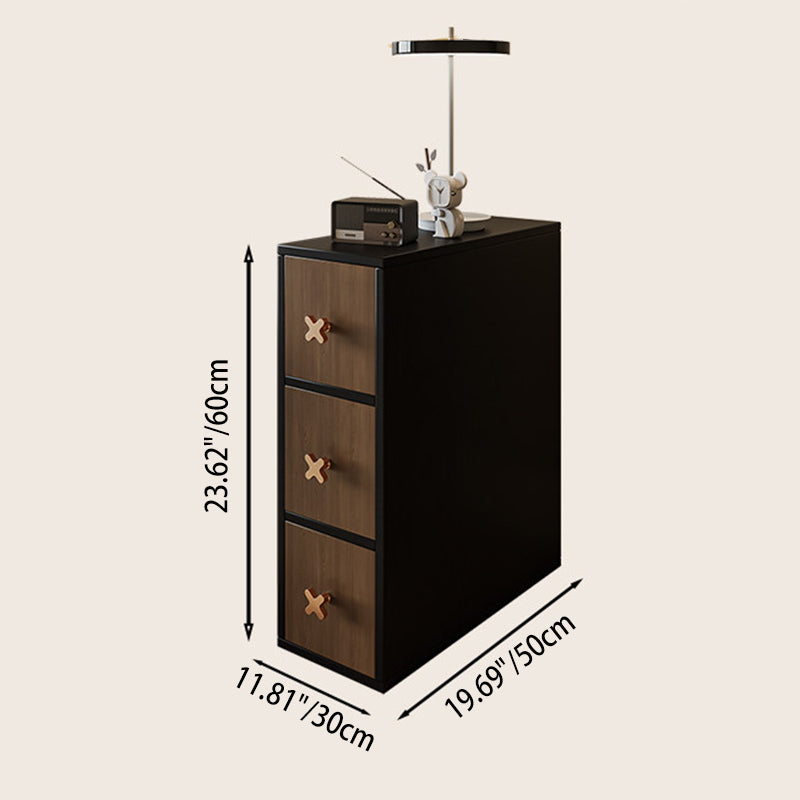 Gabinete de almacenamiento lateral contemporáneo retro estrecho rectangular de madera de pino maciza con cuero de microfibra de 3 cajones para sala de estar 