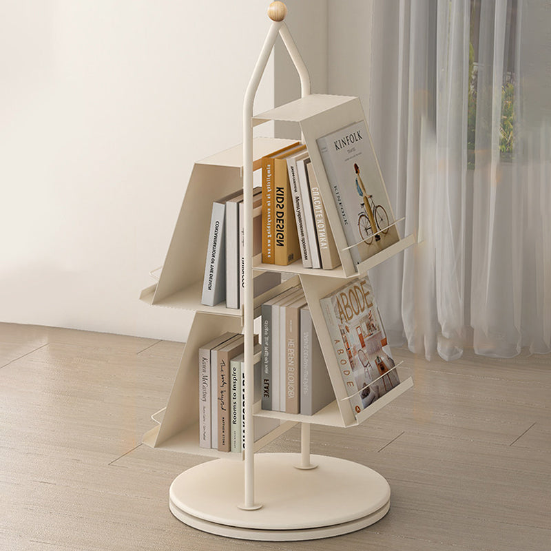 Contemporary Industrial Floor Tree Shape Carbon Steel Rotatable Space-Saving Bookshelf 4-Tier Storage For Living Room &amp; Study