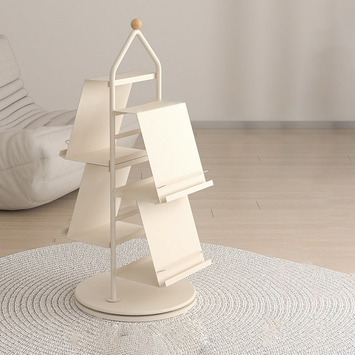 Zeitgenössisches industrielles Baumform-Bücherregal aus Kohlenstoffstahl, drehbar, platzsparend, 4-stufige Aufbewahrung für Wohnzimmer & Arbeitszimmer 