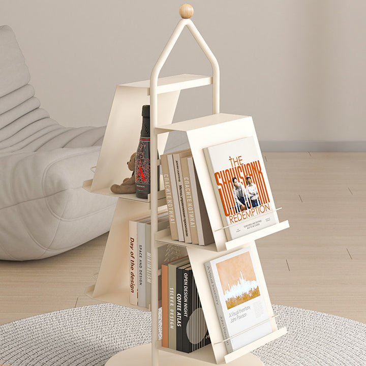 Contemporary Industrial Floor Tree Shape Carbon Steel Rotatable Space-Saving Bookshelf 4-Tier Storage For Living Room &amp; Study