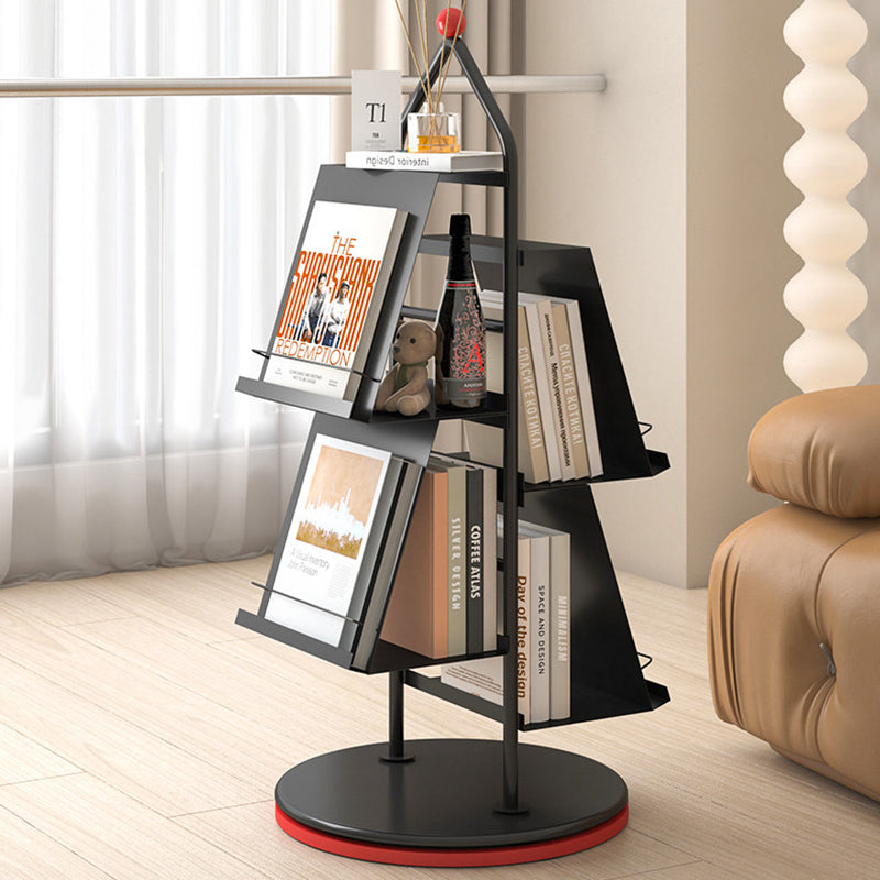 Contemporary Industrial Floor Tree Shape Carbon Steel Rotatable Space-Saving Bookshelf 4-Tier Storage For Living Room &amp; Study