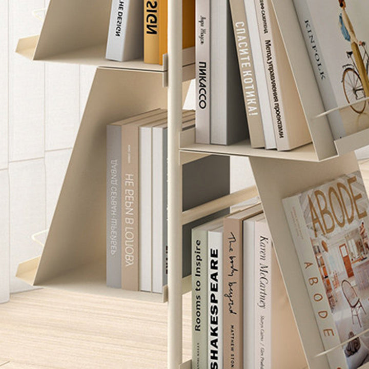 Contemporary Industrial Floor Tree Shape Carbon Steel Rotatable Space-Saving Bookshelf 4-Tier Storage For Living Room &amp; Study