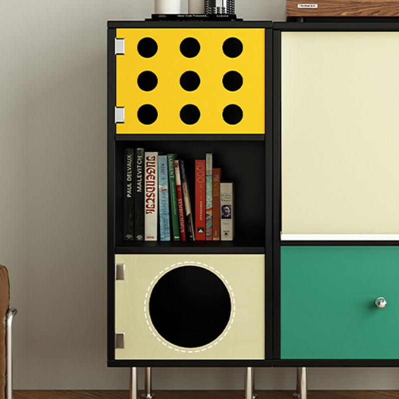 Armoire de rangement latérale rectangulaire contemporaine scandinave en bois massif, panneau de particules, acier inoxydable et acrylique, à 3 compartiments, pour salon 