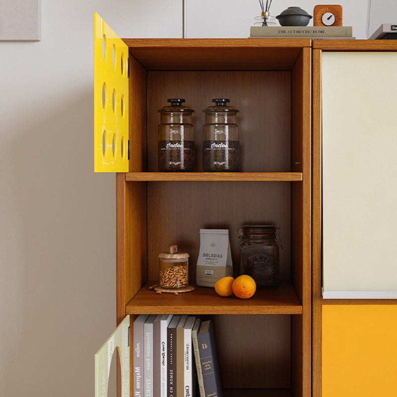 Armoire de rangement latérale rectangulaire contemporaine scandinave en bois massif, panneau de particules, acier inoxydable et acrylique, à 3 compartiments, pour salon 