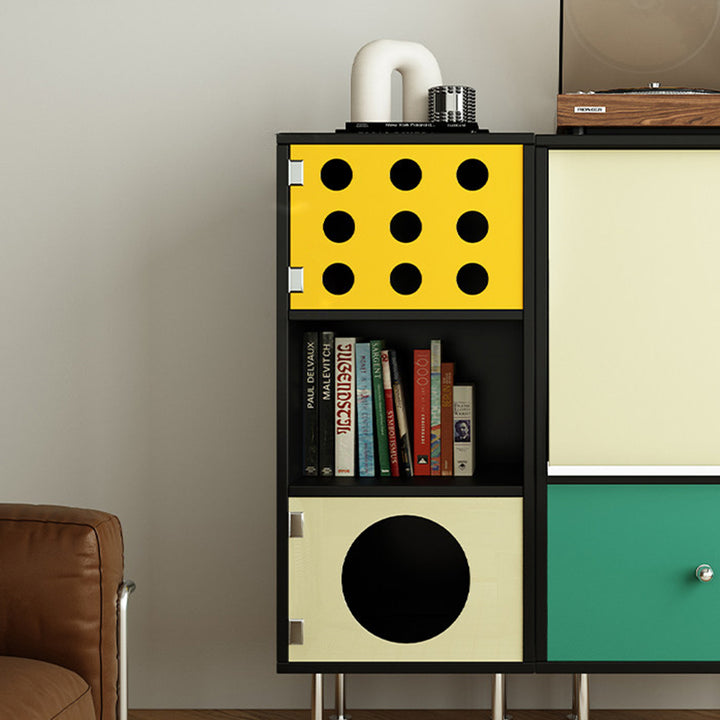 Armoire de rangement latérale rectangulaire contemporaine scandinave en bois massif, panneau de particules, acier inoxydable et acrylique, à 3 compartiments, pour salon 