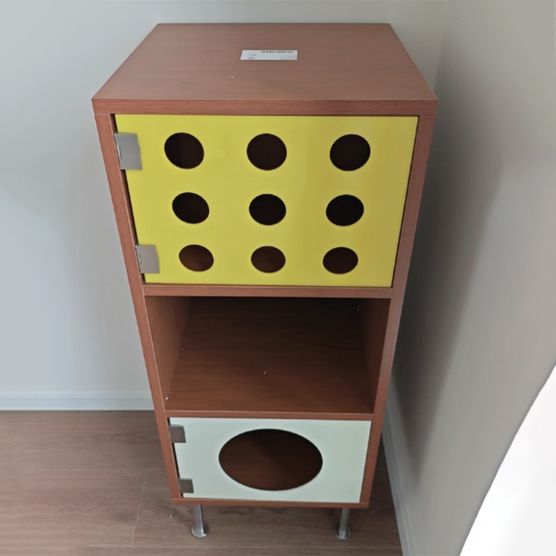 Armoire de rangement latérale rectangulaire contemporaine scandinave en bois massif, panneau de particules, acier inoxydable et acrylique, à 3 compartiments, pour salon 