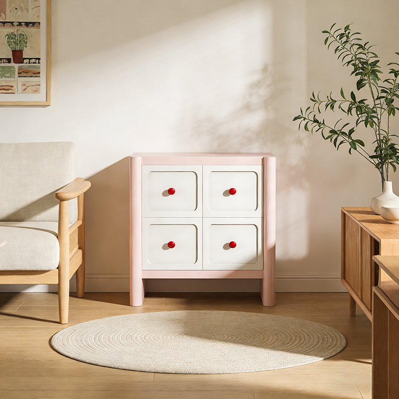 Contemporary Nordic Rectangular E1 Artificial Board Solid Wood Storage Cabinet 4-Drawer For Living Room