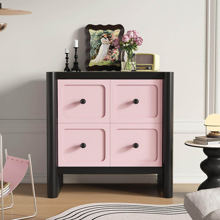 Contemporary Nordic Rectangular E1 Artificial Board Solid Wood Storage Cabinet 4-Drawer For Living Room