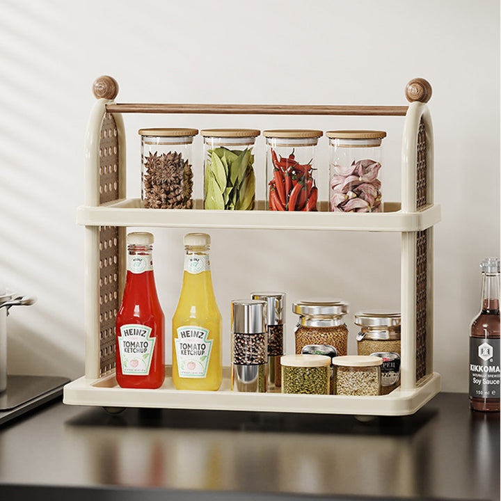 Étagère de rangement pour tasses en plastique PP imitation bois, rectangulaire arquée Art déco moderne, démontable, à 2 niveaux pour salon 