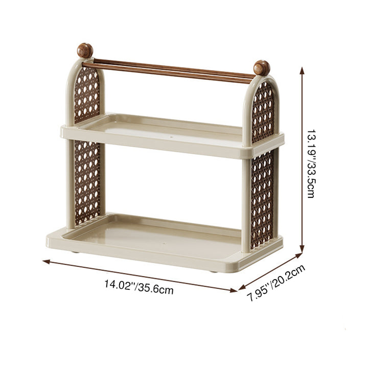 Étagère de rangement pour tasses en plastique PP imitation bois, rectangulaire arquée Art déco moderne, démontable, à 2 niveaux pour salon 