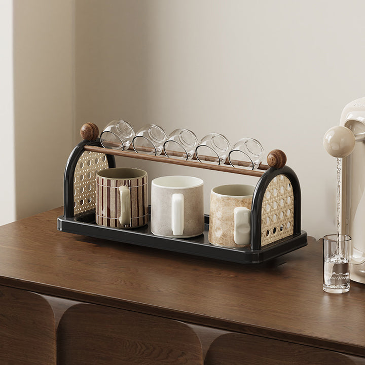 Étagère de rangement pour tasses en plastique PP imitation bois, rectangulaire arquée Art déco moderne, démontable, à 2 niveaux pour salon 