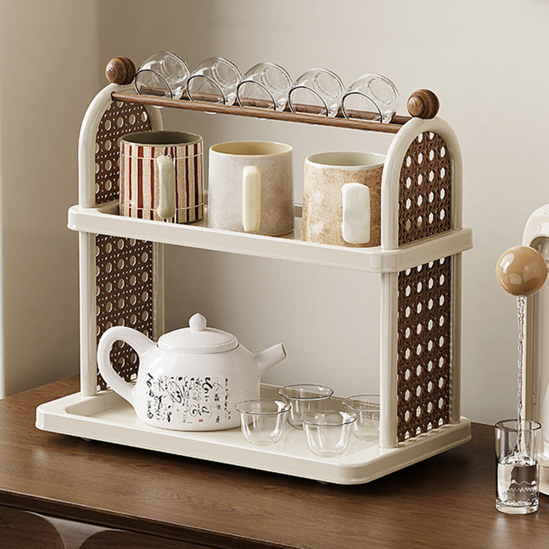 Étagère de rangement pour tasses en plastique PP imitation bois, rectangulaire arquée Art déco moderne, démontable, à 2 niveaux pour salon 
