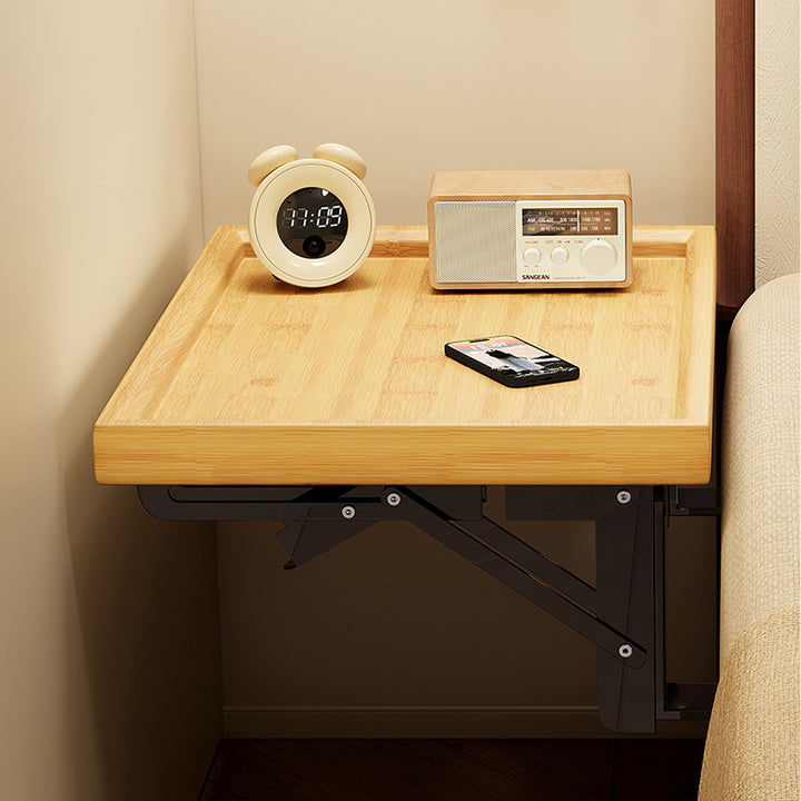 Modern Minimalist Rectangular Bamboo Metal Foldable End Table 1-Tier Storage For Bedside