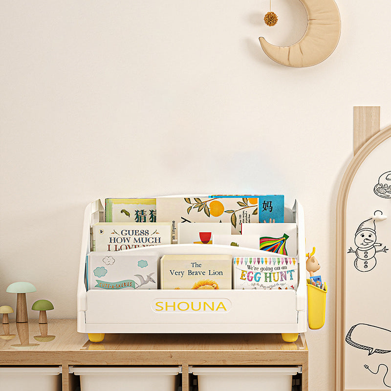 Modern Minimalist Trapezoid PP Plastic Foldable Kids Bookshelf 3- Storage Compartment For Study