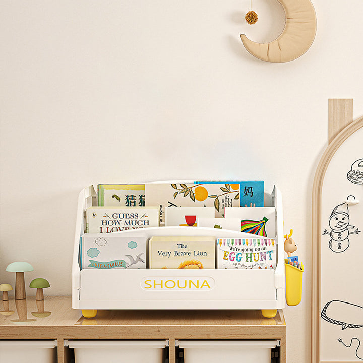 Modern Minimalist Trapezoid PP Plastic Foldable Kids Bookshelf 3- Storage Compartment For Study