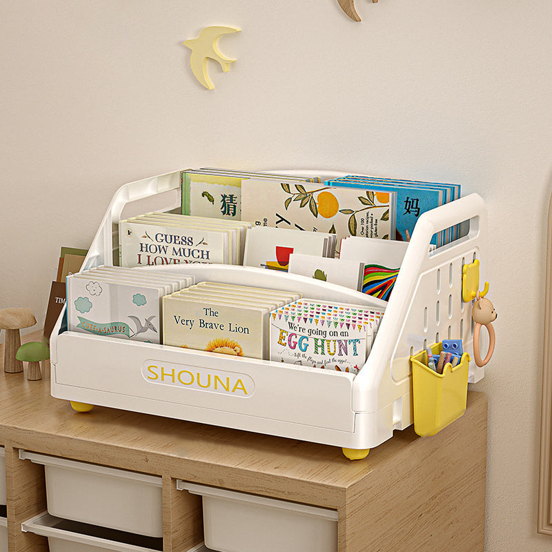 Modern Minimalist Trapezoid PP Plastic Foldable Kids Bookshelf 3- Storage Compartment For Study