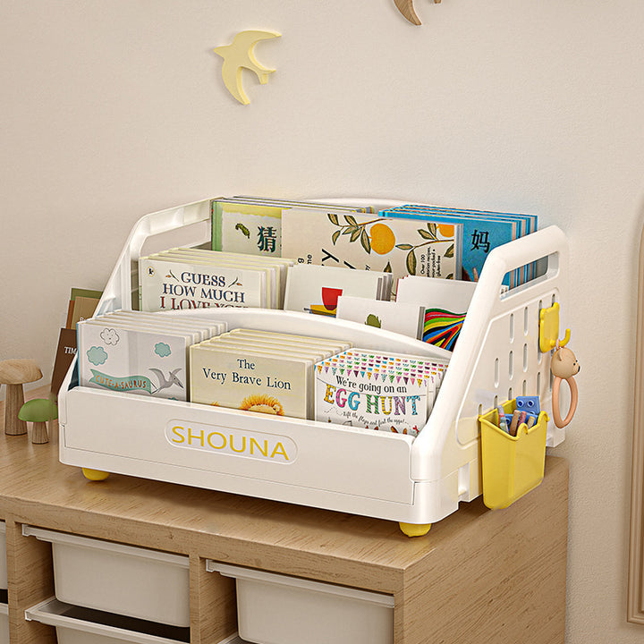 Modern Minimalist Trapezoid PP Plastic Foldable Kids Bookshelf 3- Storage Compartment For Study