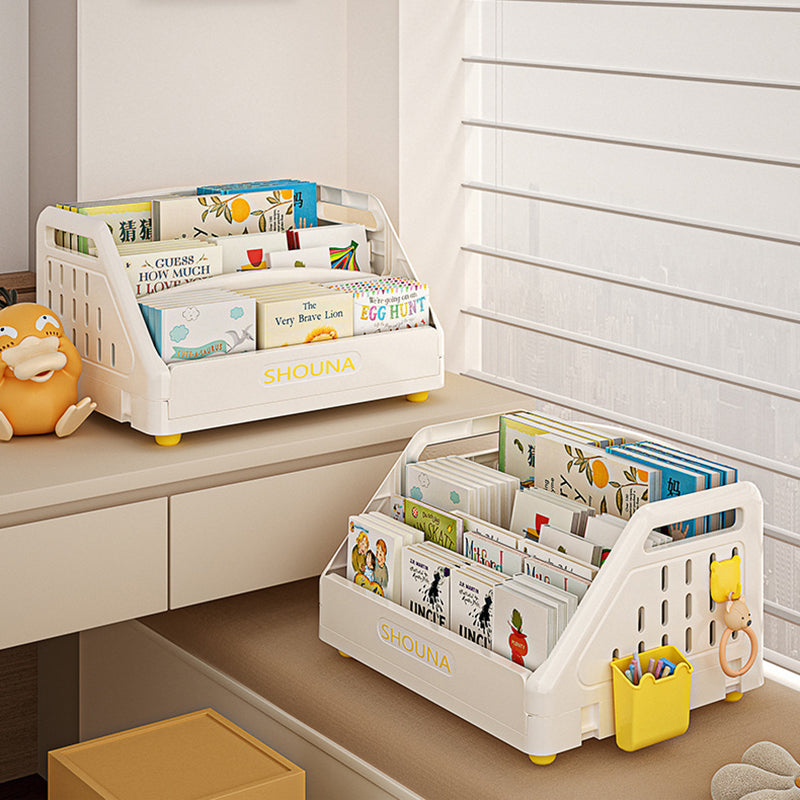 Modern Minimalist Trapezoid PP Plastic Foldable Kids Bookshelf 3- Storage Compartment For Study