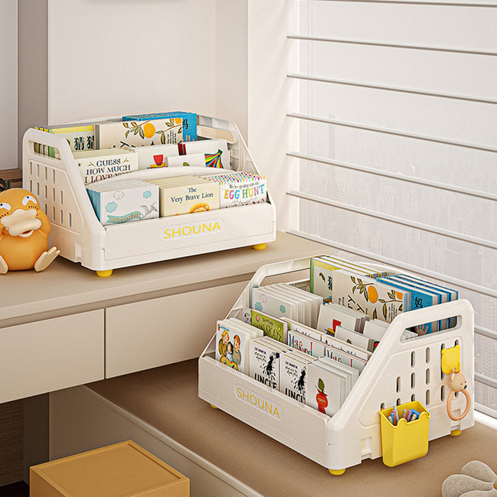 Modern Minimalist Trapezoid PP Plastic Foldable Kids Bookshelf 3- Storage Compartment For Study