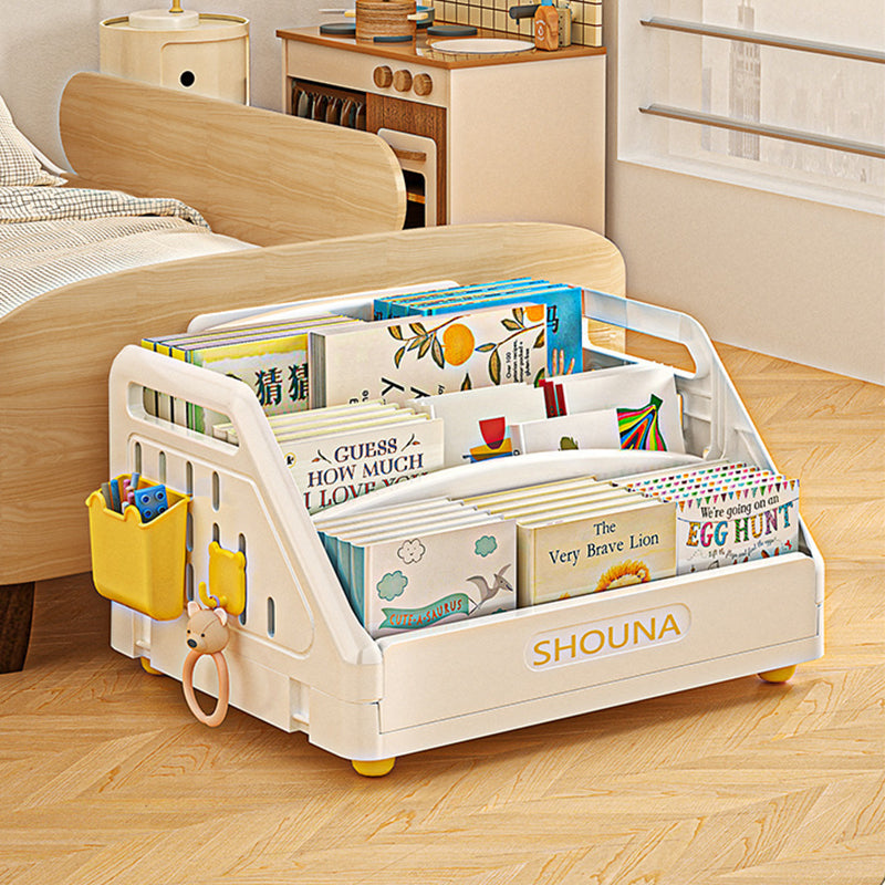 Modern Minimalist Trapezoid PP Plastic Foldable Kids Bookshelf 3- Storage Compartment For Study