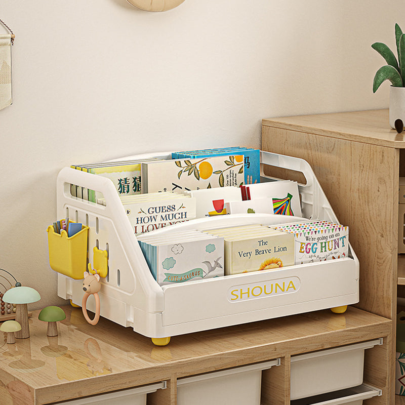 Modern Minimalist Trapezoid PP Plastic Foldable Kids Bookshelf 3- Storage Compartment For Study