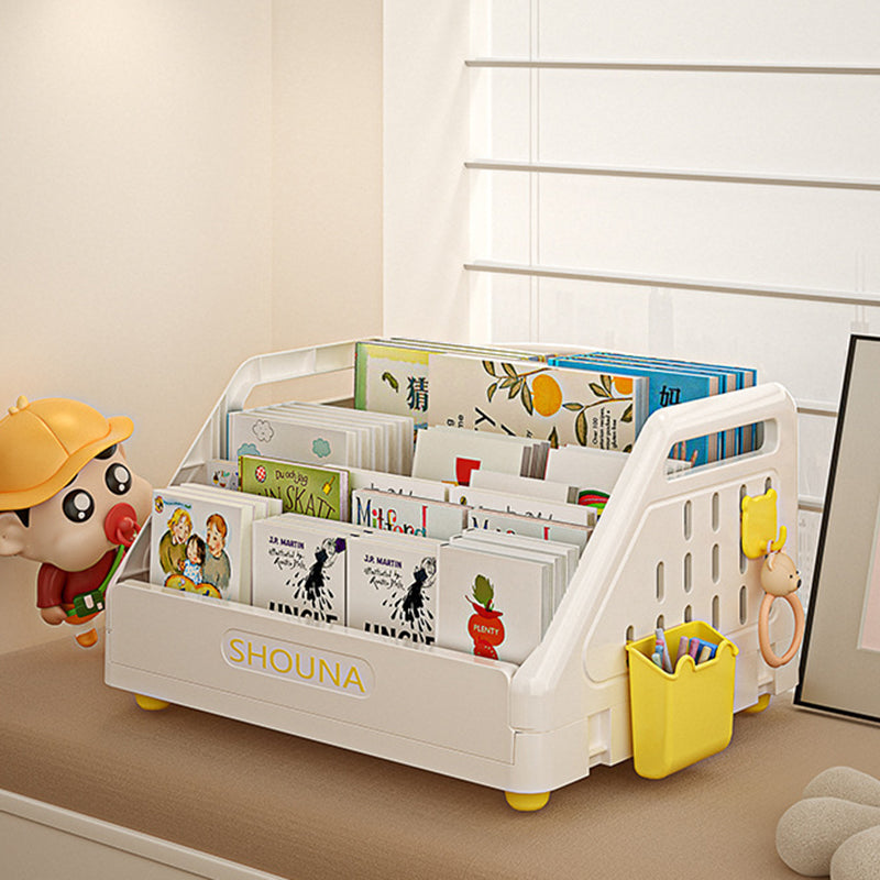 Modern Minimalist Trapezoid PP Plastic Foldable Kids Bookshelf 3- Storage Compartment For Study