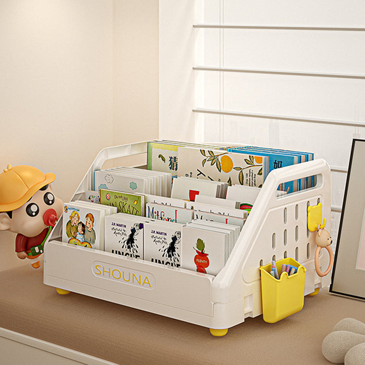 Modern Minimalist Trapezoid PP Plastic Foldable Kids Bookshelf 3- Storage Compartment For Study