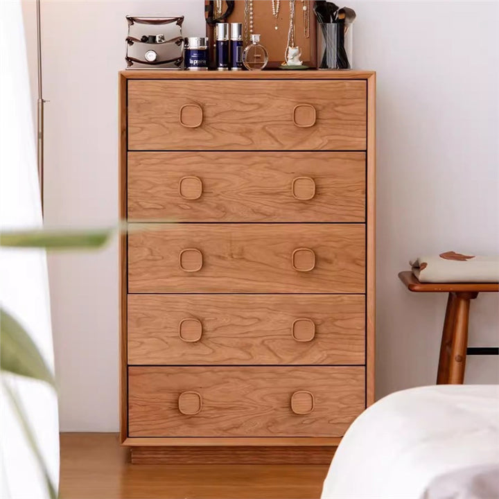 Traditional Rustic Cherry Wood Pine Solid Wood Multilayer Board Rectangular Large Capacity Storage Cabinet 5-Drawers For Living Room