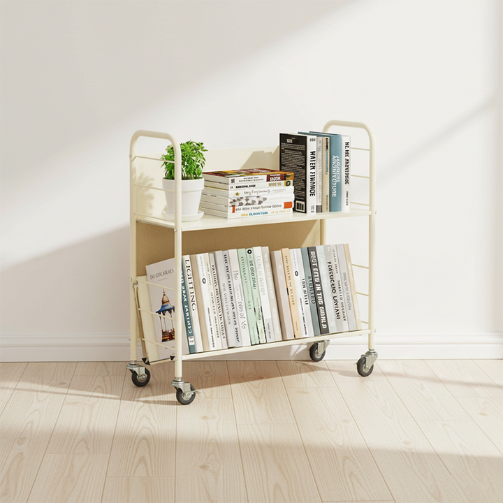 Contemporary Industrial Rectangular Carbon Steel Movable Space-Saving Bookshelf 2/3/4/5-Tier For Study