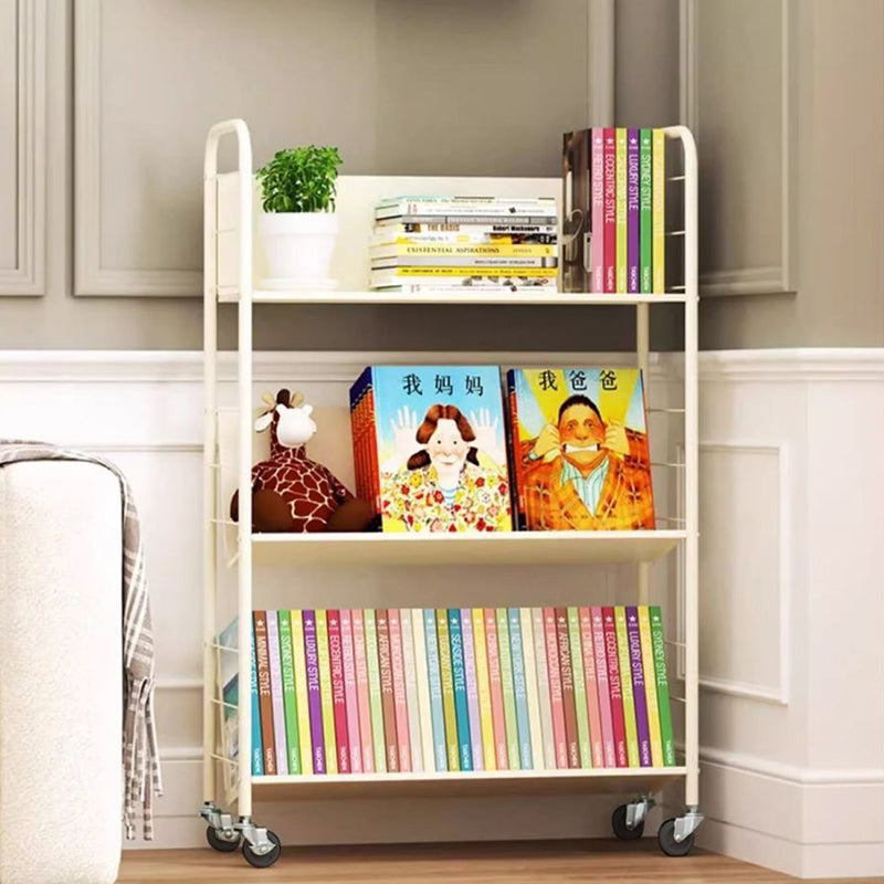 Contemporary Industrial Rectangular Carbon Steel Movable Space-Saving Bookshelf 2/3/4/5-Tier For Study