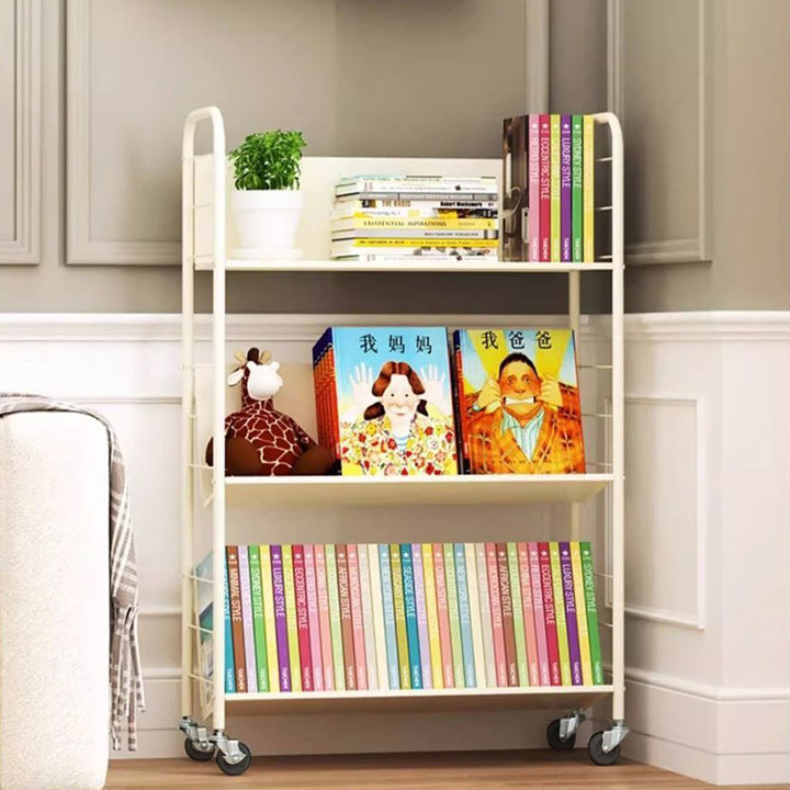 Contemporary Industrial Rectangular Carbon Steel Movable Space-Saving Bookshelf 2/3/4/5-Tier For Study