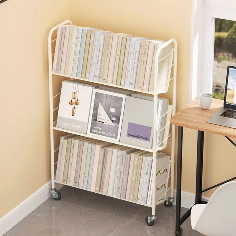 Contemporary Industrial Rectangular Carbon Steel Movable Space-Saving Bookshelf 2/3/4/5-Tier For Study