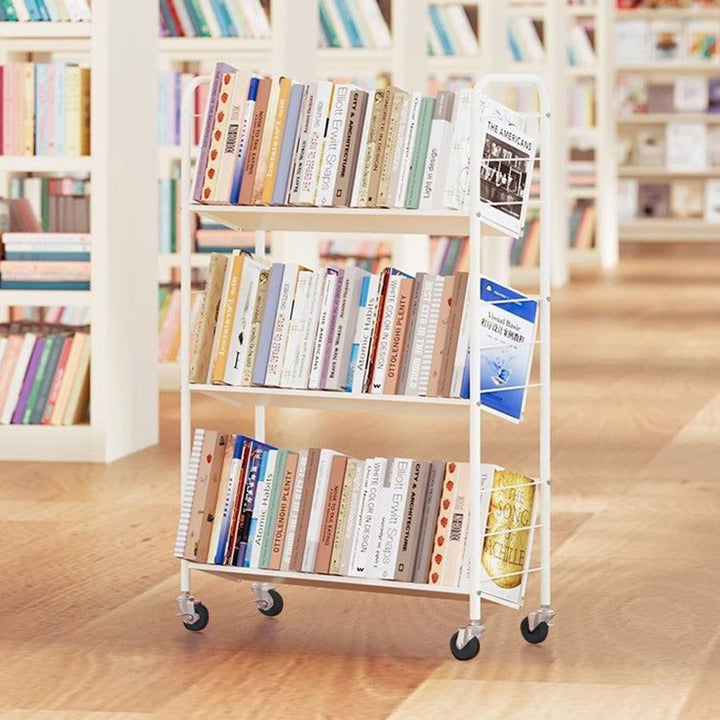Contemporary Industrial Rectangular Carbon Steel Movable Space-Saving Bookshelf 2/3/4/5-Tier For Study