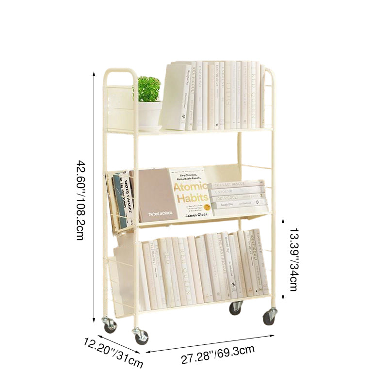Contemporary Industrial Rectangular Carbon Steel Movable Space-Saving Bookshelf 2/3/4/5-Tier For Study