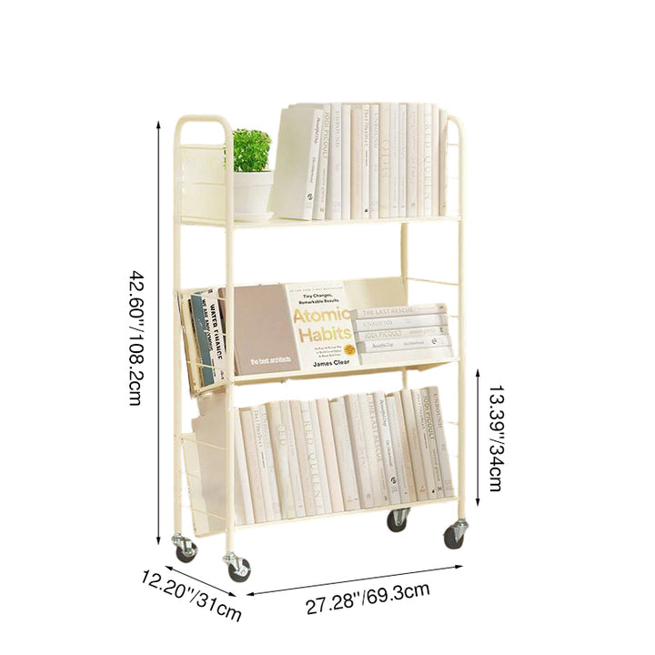 Contemporary Industrial Rectangular Carbon Steel Movable Space-Saving Bookshelf 2/3/4/5-Tier For Study
