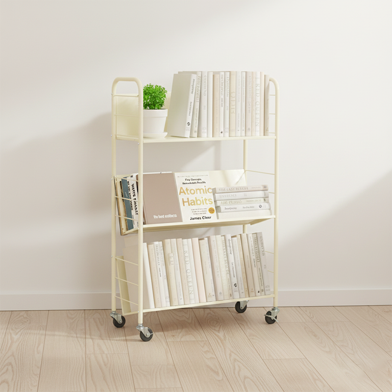 Contemporary Industrial Rectangular Carbon Steel Movable Space-Saving Bookshelf 2/3/4/5-Tier For Study
