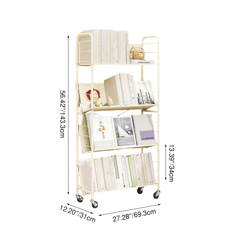 Contemporary Industrial Rectangular Carbon Steel Movable Space-Saving Bookshelf 2/3/4/5-Tier For Study