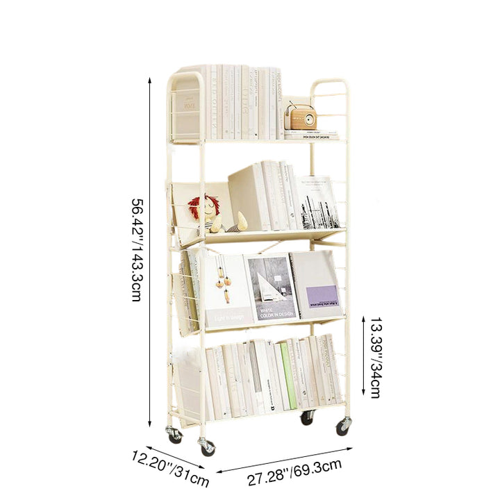 Contemporary Industrial Rectangular Carbon Steel Movable Space-Saving Bookshelf 2/3/4/5-Tier For Study