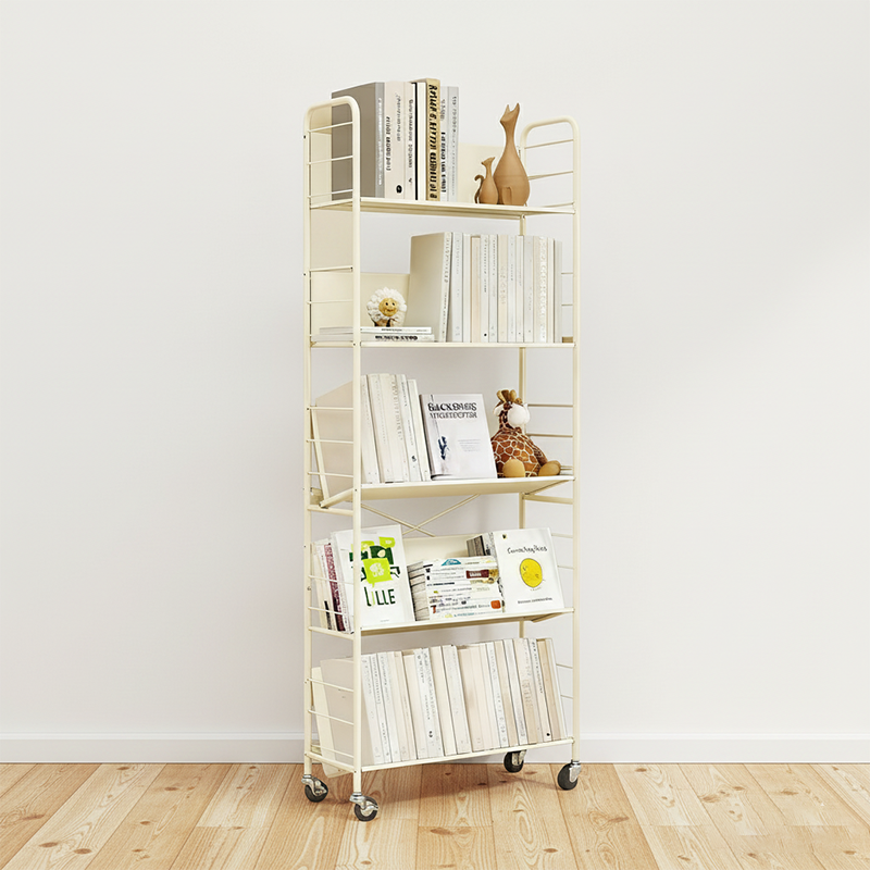 Contemporary Industrial Rectangular Carbon Steel Movable Space-Saving Bookshelf 2/3/4/5-Tier For Study