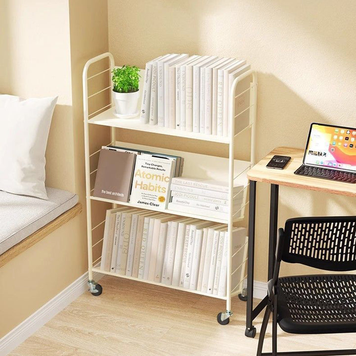 Contemporary Industrial Rectangular Carbon Steel Movable Space-Saving Bookshelf 2/3/4/5-Tier For Study