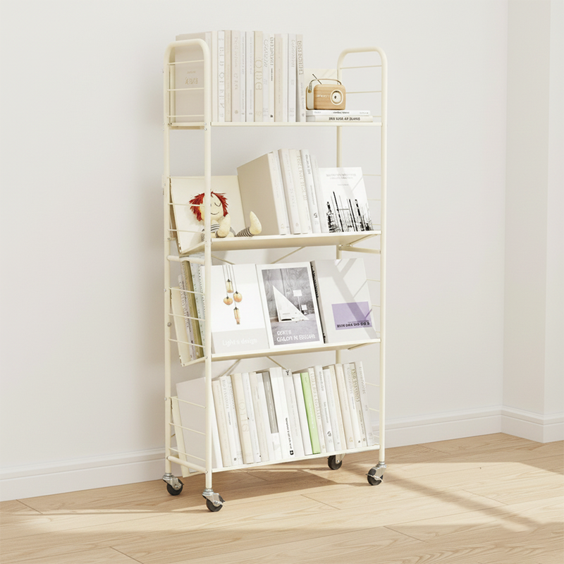 Contemporary Industrial Rectangular Carbon Steel Movable Space-Saving Bookshelf 2/3/4/5-Tier For Study