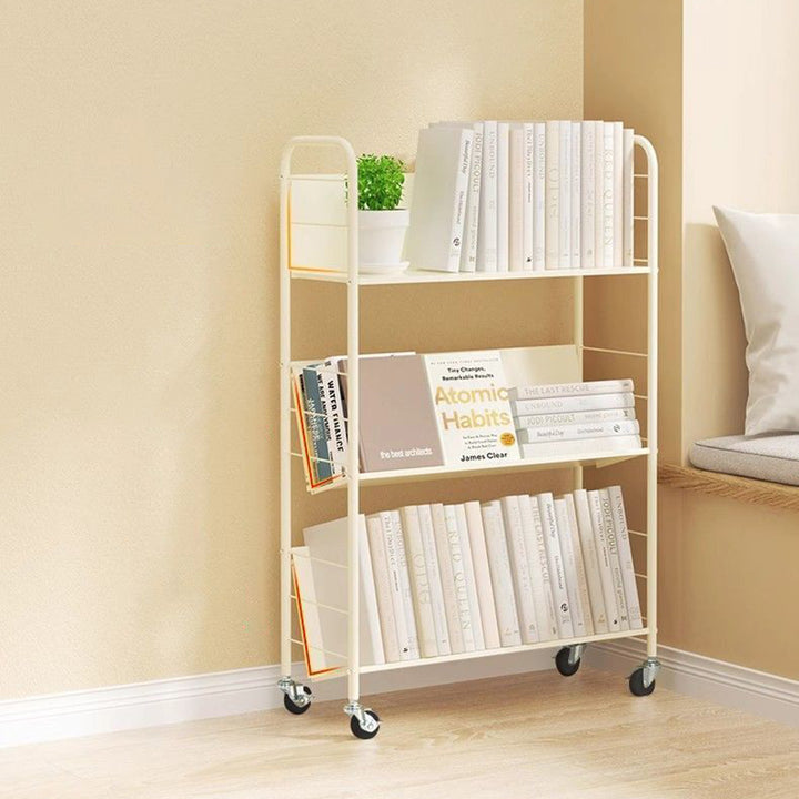 Contemporary Industrial Rectangular Carbon Steel Movable Space-Saving Bookshelf 2/3/4/5-Tier For Study