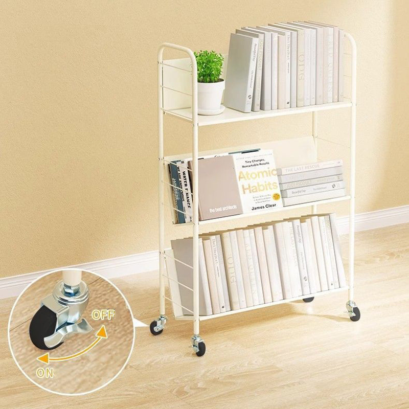 Contemporary Industrial Rectangular Carbon Steel Movable Space-Saving Bookshelf 2/3/4/5-Tier For Study
