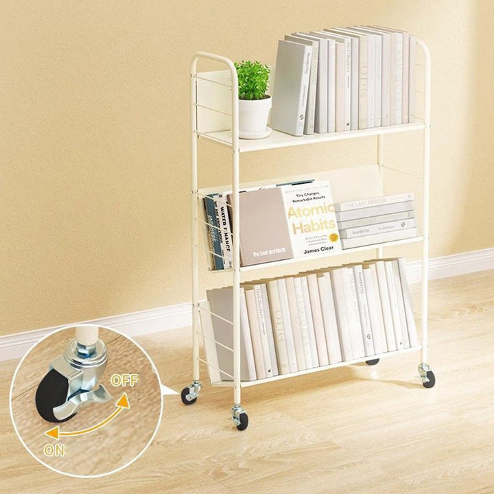 Contemporary Industrial Rectangular Carbon Steel Movable Space-Saving Bookshelf 2/3/4/5-Tier For Study