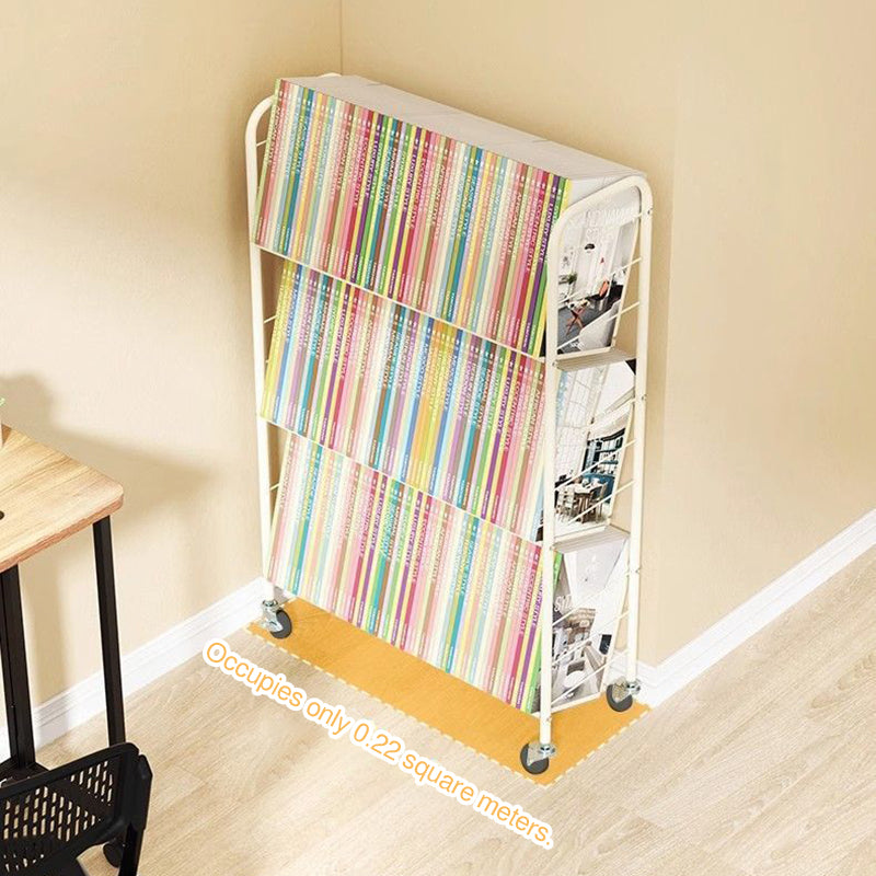 Contemporary Industrial Rectangular Carbon Steel Movable Space-Saving Bookshelf 2/3/4/5-Tier For Study